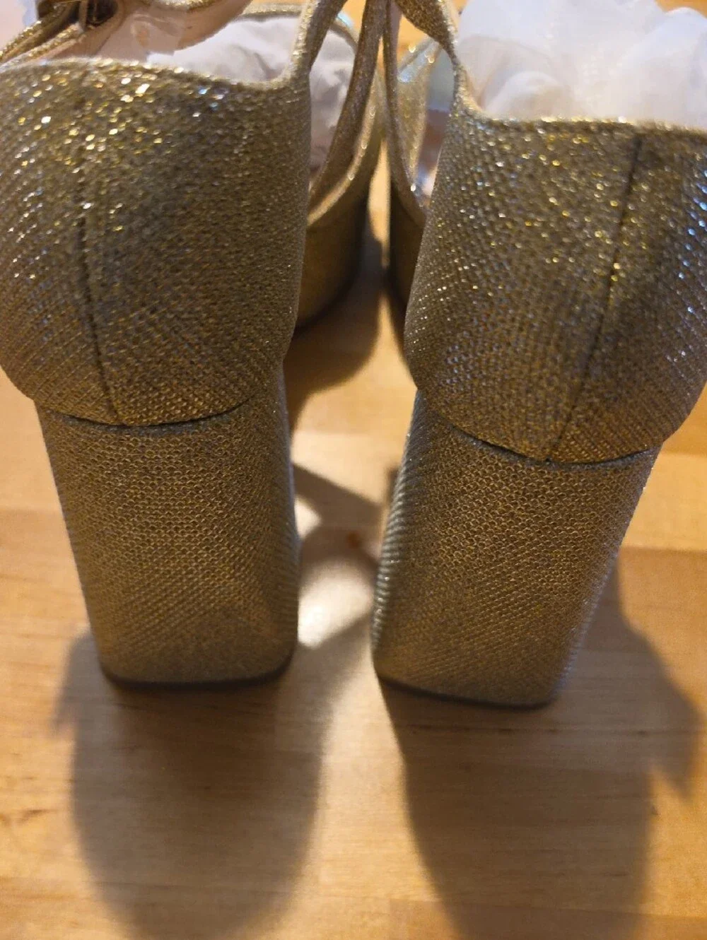 Gold Glitter Platform Block Heel Sandals